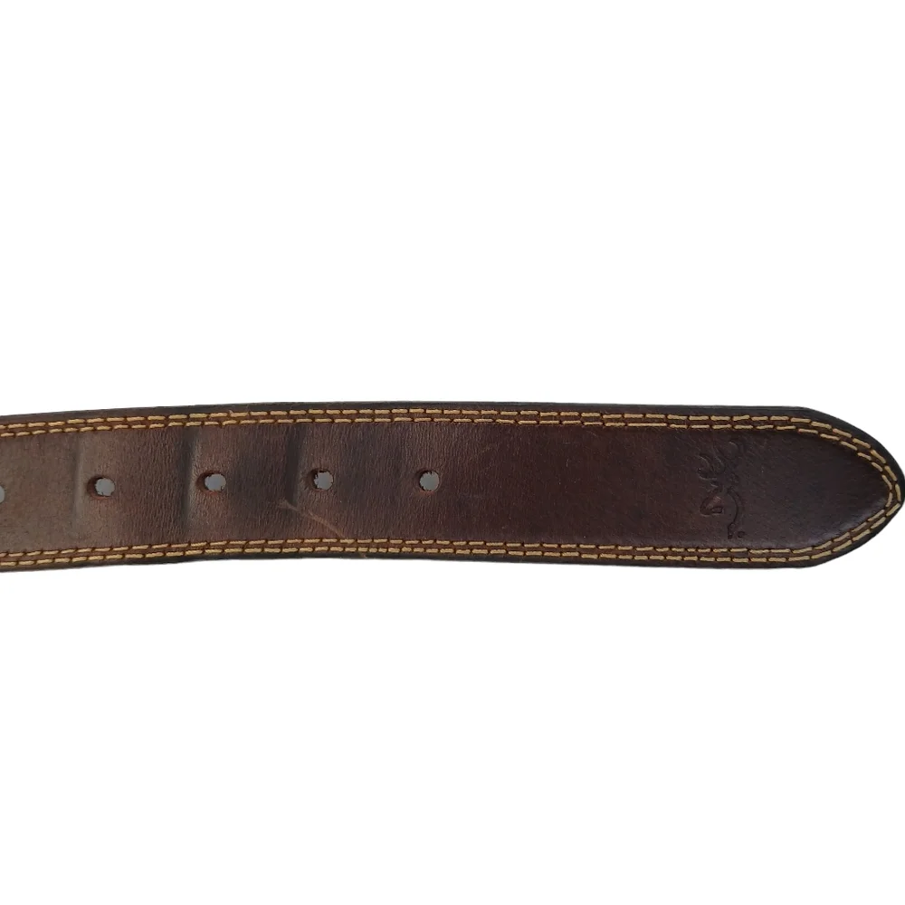 Browning Belt 12 Gauge Dark Brown Genuine Leather Brass Buckle  Men's Size 44